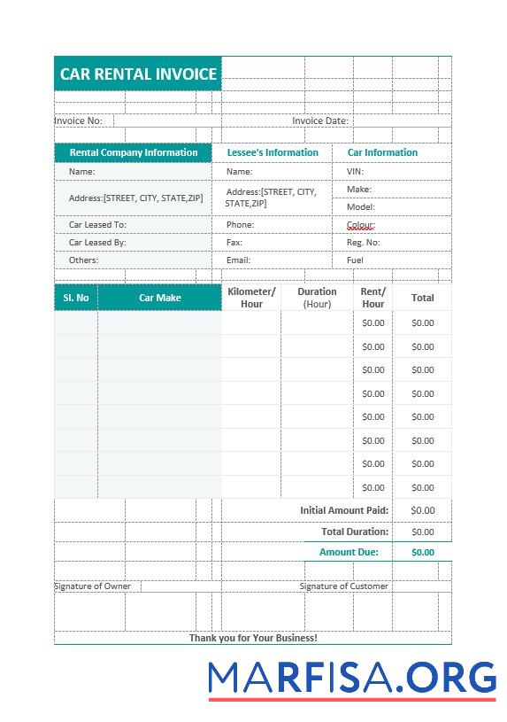 Downloadable Car Rental Service Invoice Template